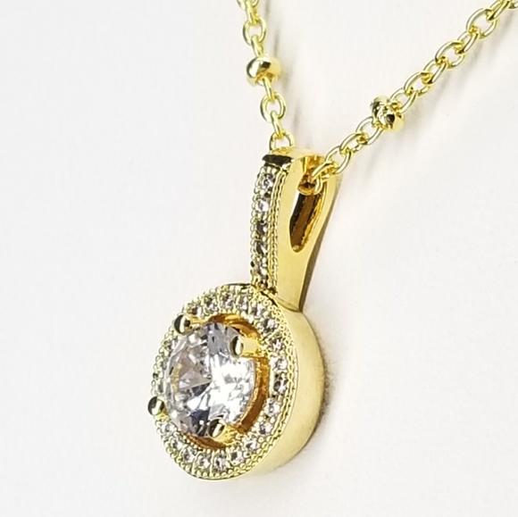 NEW Dainty Halo Diamond Micro Pave CZ Necklace - Picture 4 of 11